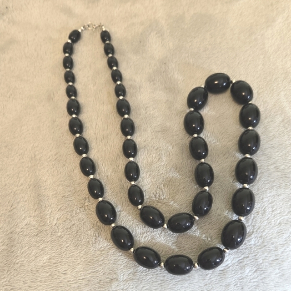 #602 Vintage MONET Black Beaded Necklace 13 In.